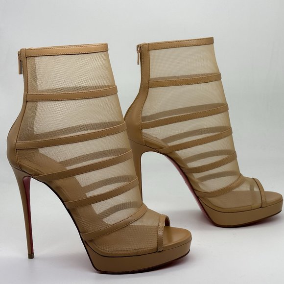 Christian Louboutin DOUX VOILE 120 Leather Mesh Platform Bootie Boot Heels - Picture 8 of 15